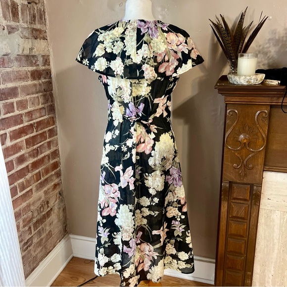 Vintage Floral Sheer Black Maxi Dress -Size 12 -DR08 - Picture 7 of 11